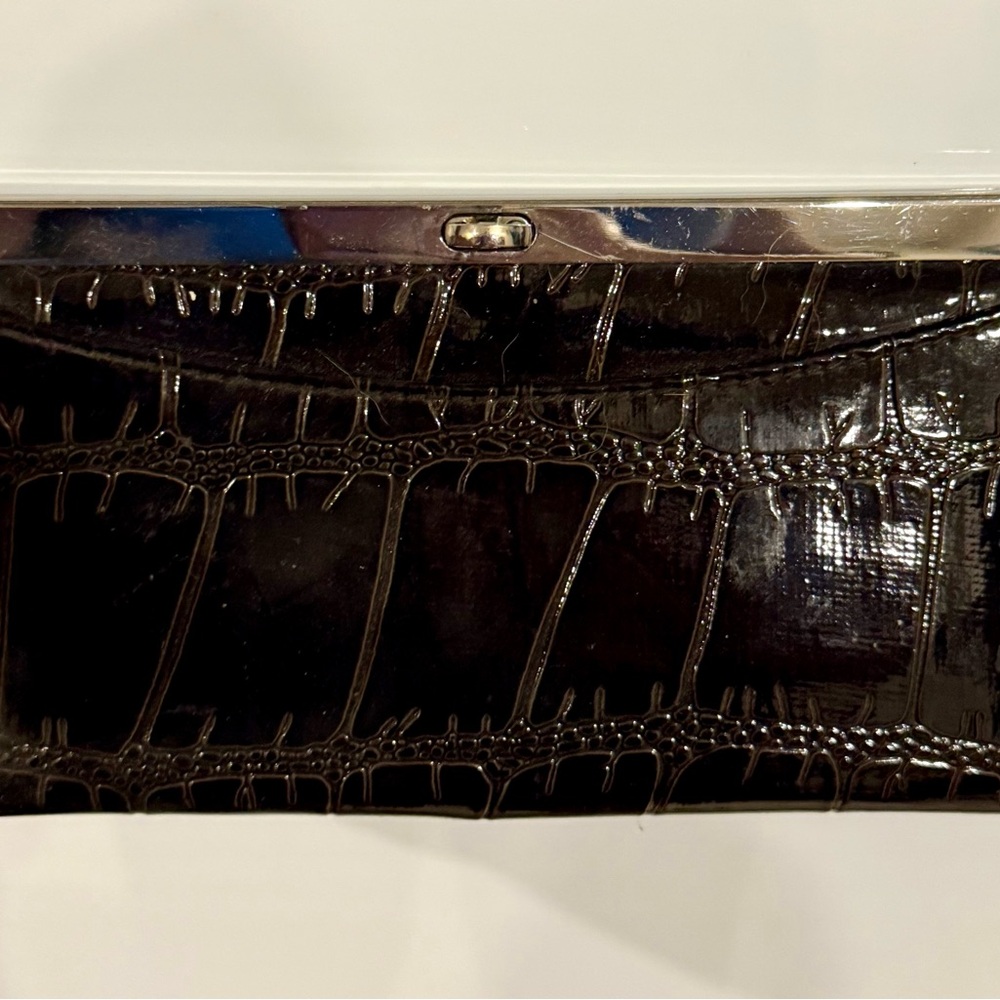 Brown Crocodile Embossed Clutch